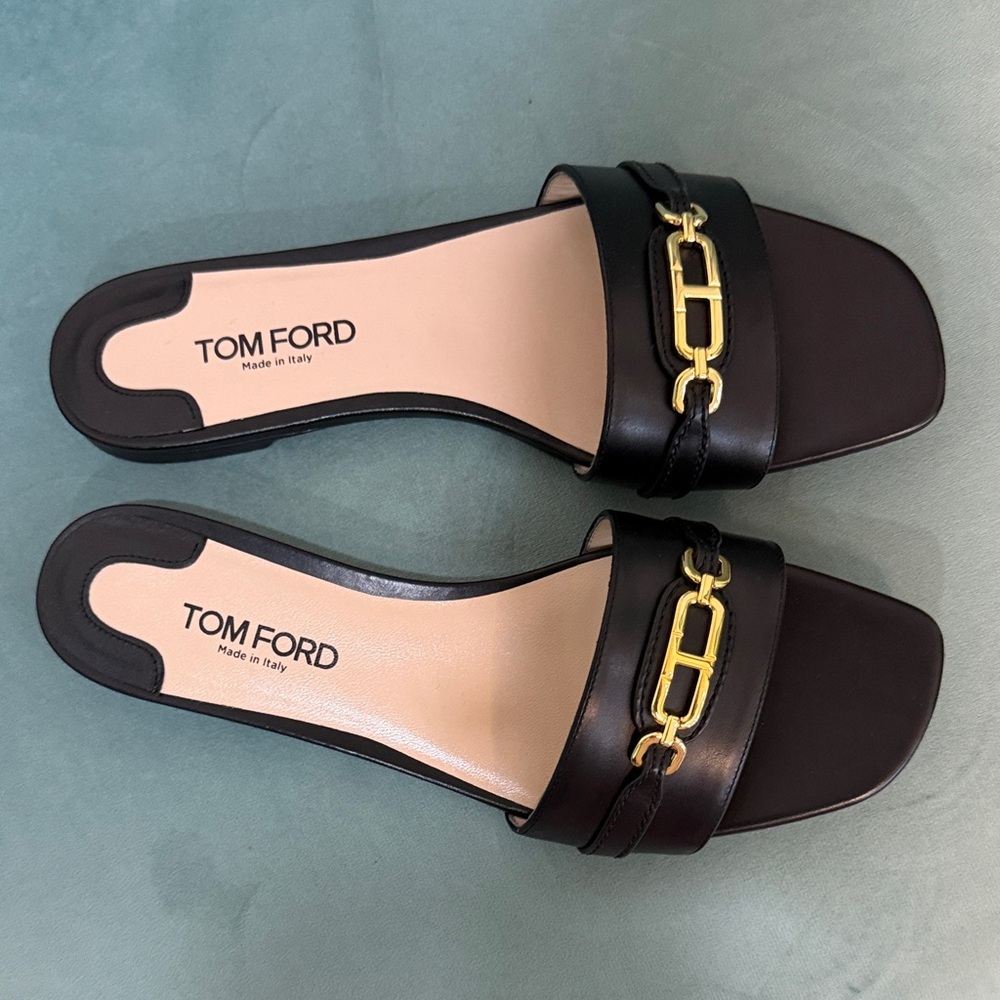 Tom Ford Black Sandals with Gold Chain